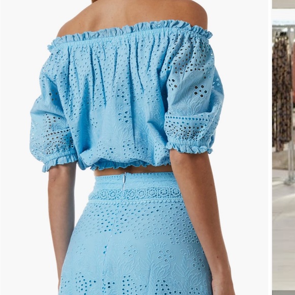 Melissa Odabash Francesca Top Size S Cornflower Blue Boho Eyelet Top EUC - Picture 10 of 11